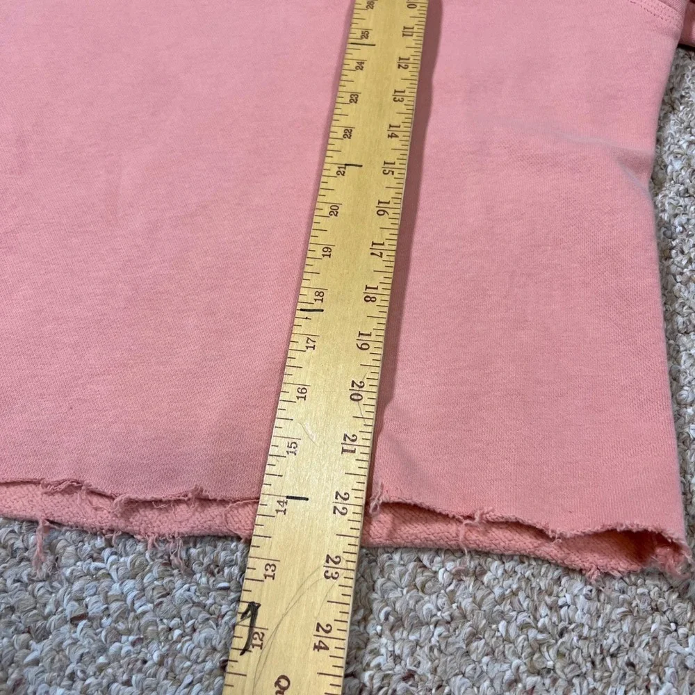 Nike Womens Crewneck Sweatshirt Coral Pink Raw Hem Cropped Swoosh Logo Small